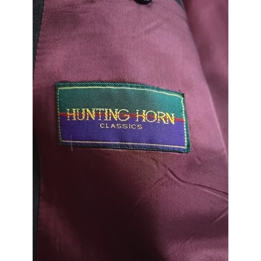 Hunting Horn Double Breasted Peak Wool Sport Coat Blazer Suit Jacket Black‎ 42R